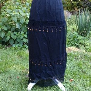 Boho Black tiered maxi skirt